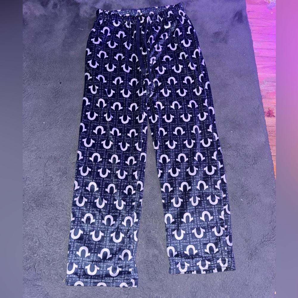 True Religion Black and White Sweatpants with Unique Pattern